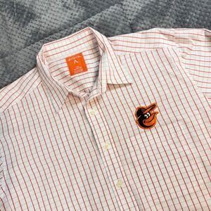 Antigua Baltimore Orioles Mens 2XL Button Down Shirt Orange White Grid MLB Logo